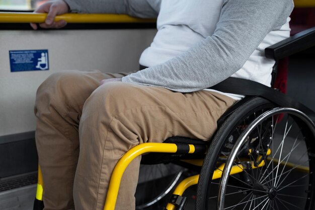 Side view disabled man in bus