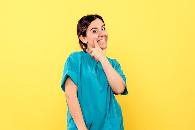 Side view of a doctor is happy with the health status of patients