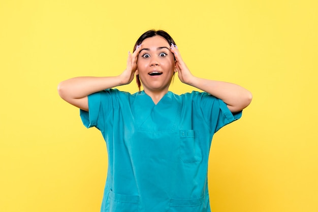 Side view of a doctor is surprised by the state of health of patients