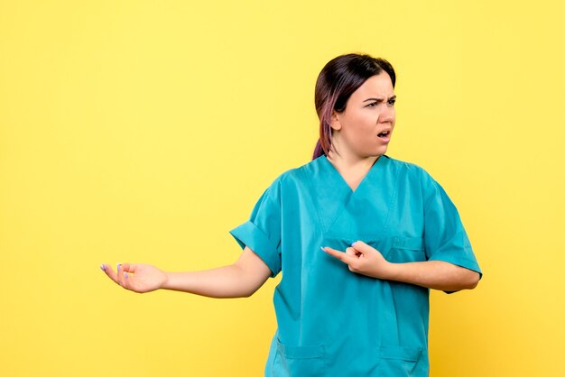 Side view of a doctor is unhappy with the behavior of patient