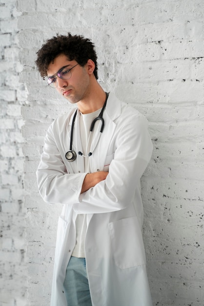 Side view doctor wearing white coat