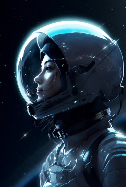 宇宙服を着た女性宇宙飛行士の側面図