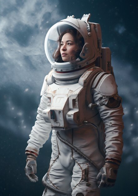 宇宙服を着た女性宇宙飛行士の側面図