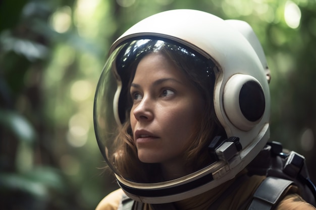 Free photo side view female astronaut wearing spacesuit