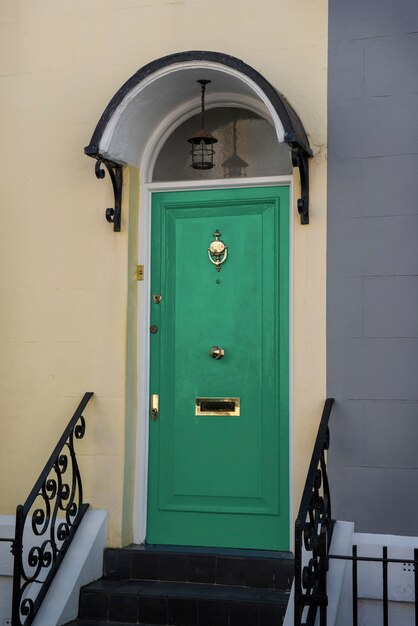 Side view of front door with beige wall