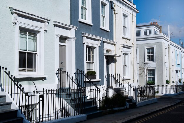 Side view of front doors with white and blue wall