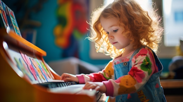 Free photo side view girl playing the piano