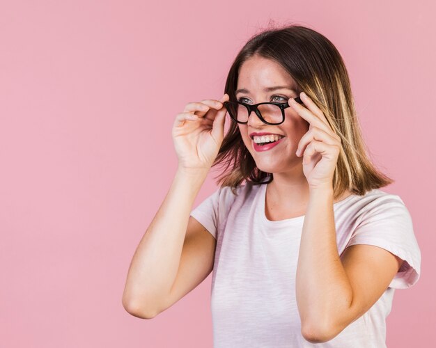 Side view girl wearing glasses