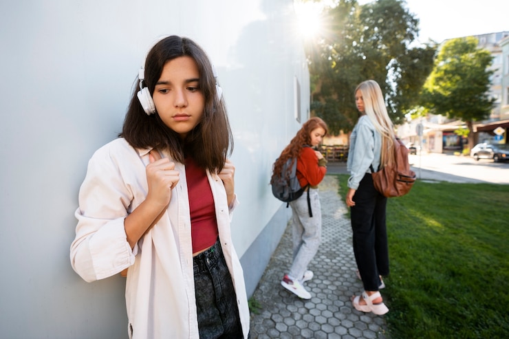 Free Photo side view girl wearing headphones