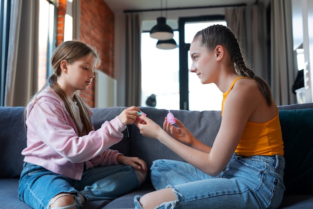 Side view girls with menstrual cups