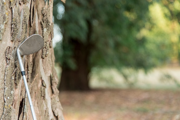 Foto gratuita club di golf di vista laterale accanto all'albero