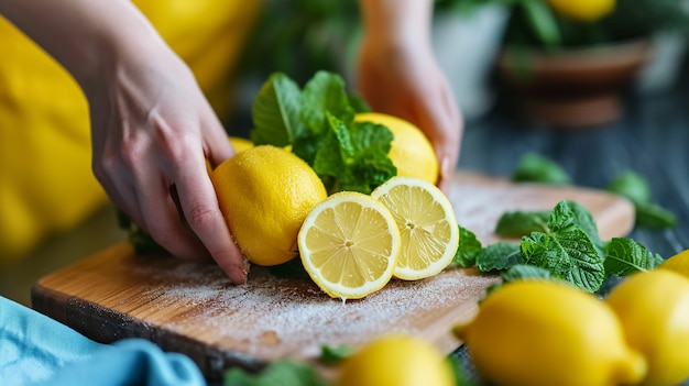 Foto gratuita mani di vista laterale che tengono i limoni