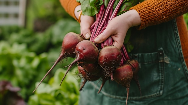 Side view hands holding radishes