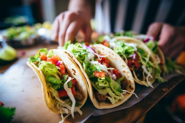 Free photo side view hands holding tacos