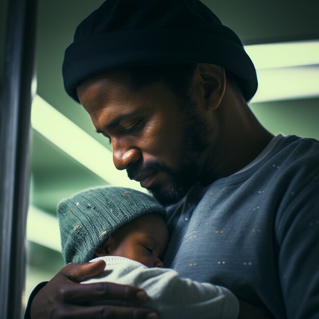 Foto gratuita padre felice di vista laterale che tiene bambino