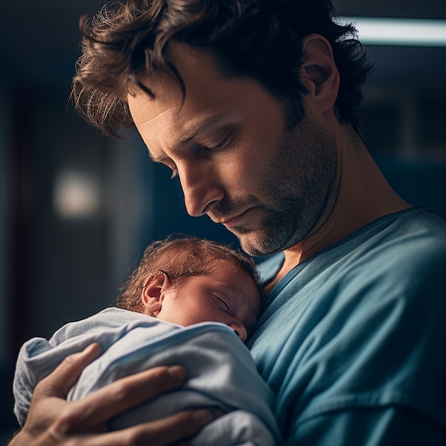 Free photo side view happy father holding baby