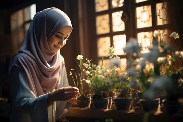 이슬람 여성 정원 가꾸기