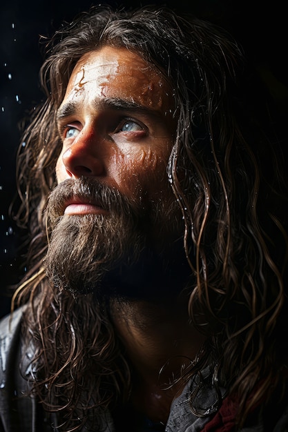 Free photo side view jesus portrait outdoors