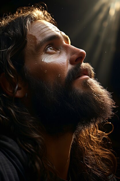 Side view jesus portrait outdoors