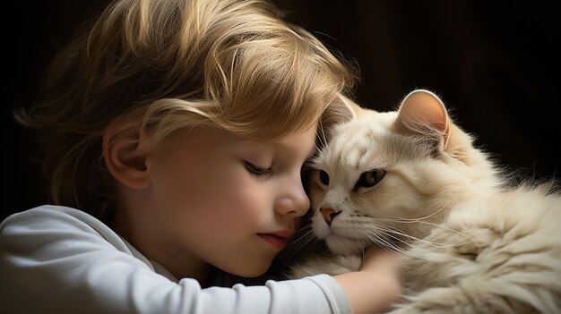 Side view kid holding cat