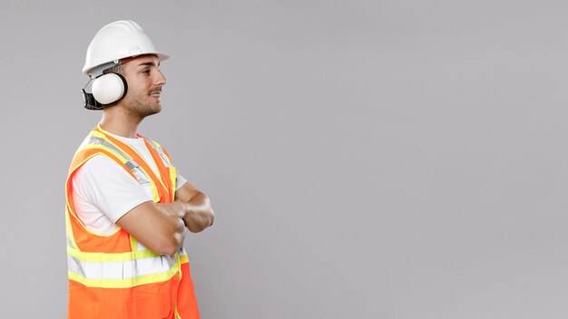 Side view of male engineer with helmet