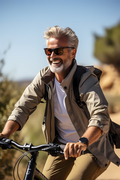 Side view man on bicycle outdoors