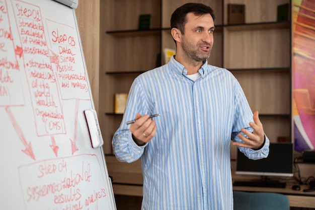 Side view man in classroom