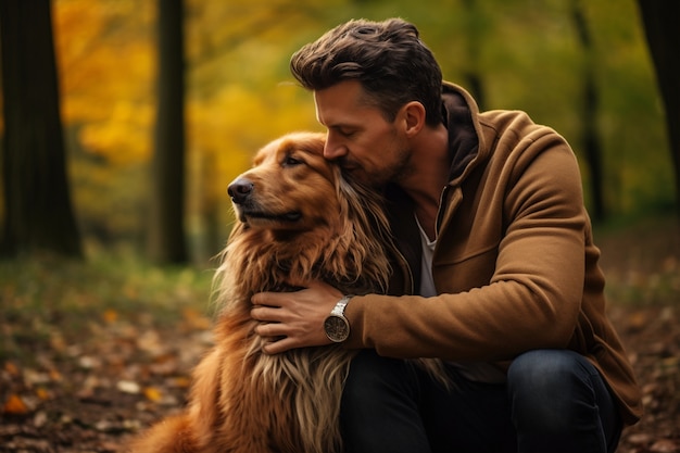 Side view man holding dog