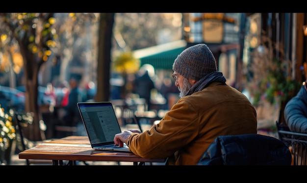 Free photo side view man living as a digital nomad