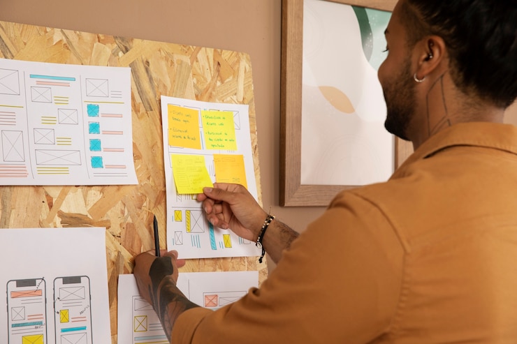 Free Photo side view man planning web design