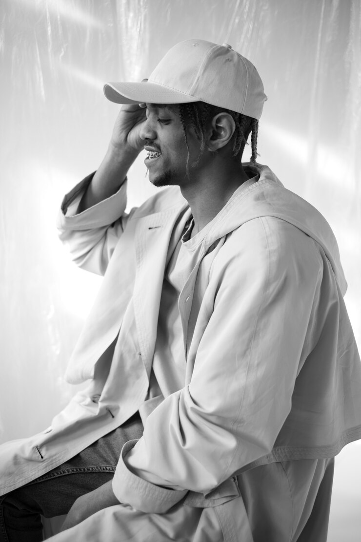 Free Photo side view man posing black and white