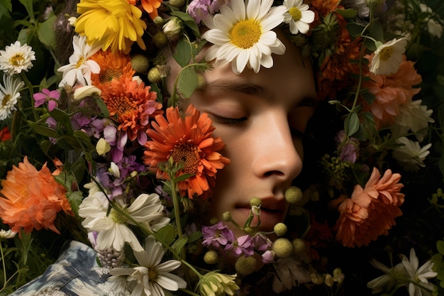 Free photo side view man posing with flowers