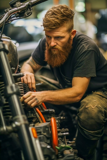 Free photo side view man repairing motorcycle