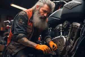 Free photo side view man repairing motorcycle