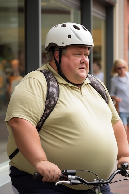 Free photo side view man riding bike outdoors