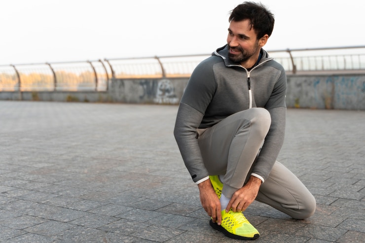 Free Photo side view man training outdoors