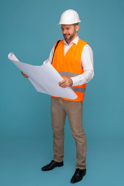 Side view man wearing helmet