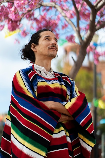 Free Photo side view man wearing traditional clothes
