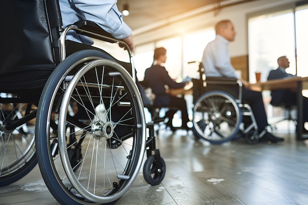 Free photo side view man in wheelchair at work