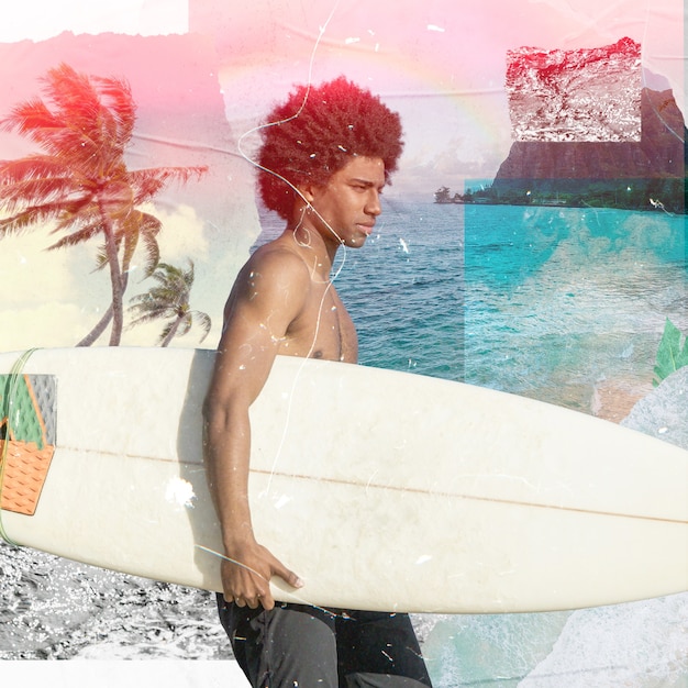 Free photo side view man with surf board