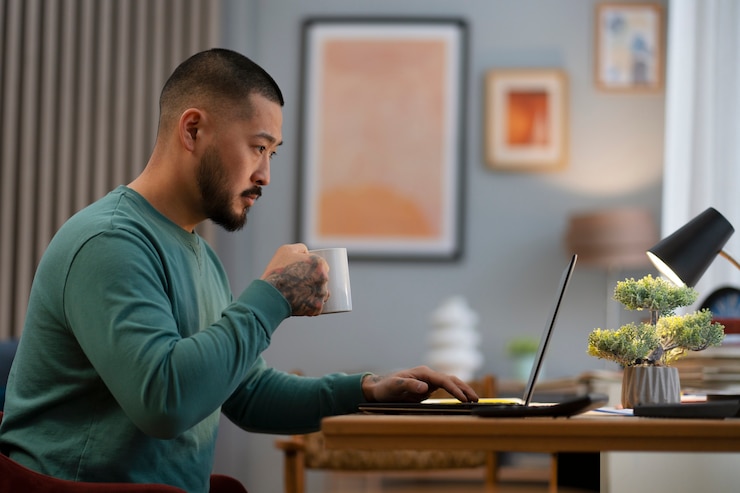 Free Photo side view man working from home
