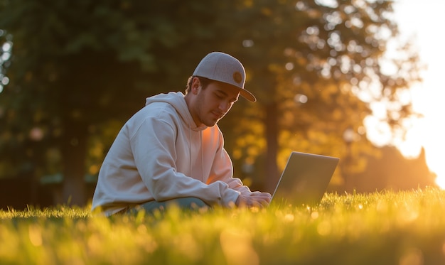 Free photo side view man working in nature