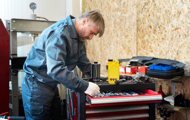 Side view man working in service