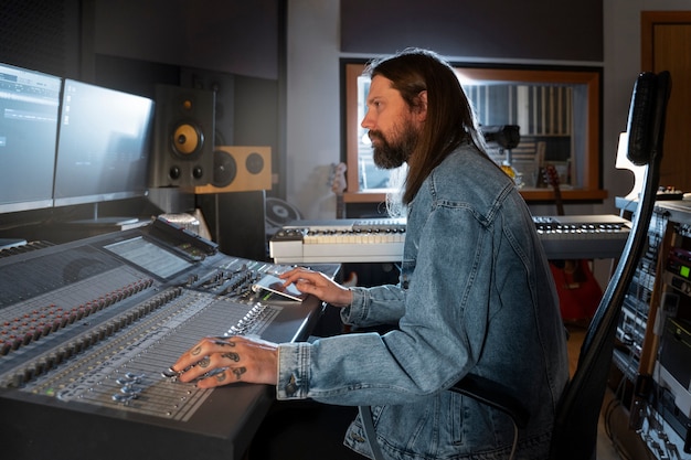 Free photo side view man working in studio