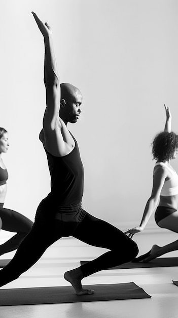 Side view  men practicing yoga