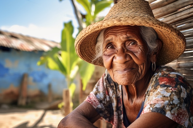 Side view old woman with strong ethnic features