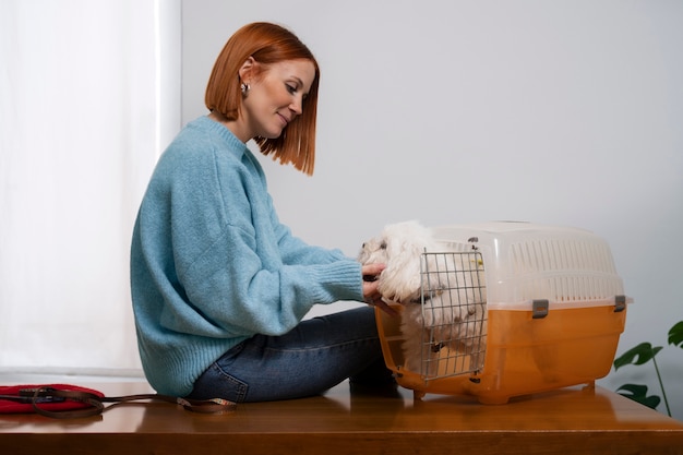 Side view owner with cute dog