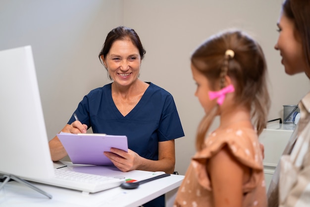 Side view patients in ophthalmologist's office