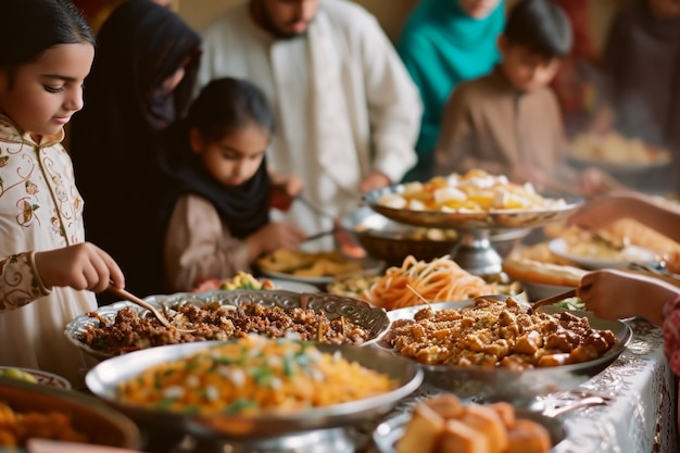 무료 사진 eid al-fitr를 축하하는 측면 보기 사람들