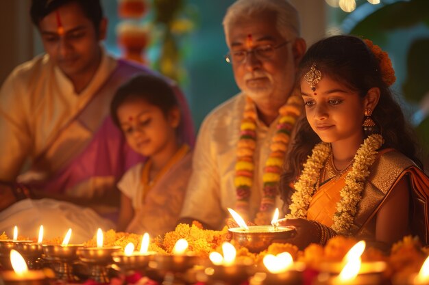 Вид сбоку люди празднуют тамильский новый год